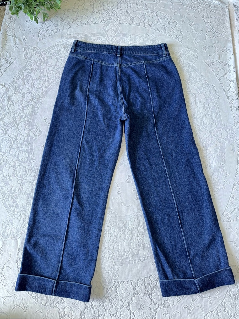 FRAME 70s Seamed Cuffed Crop Straight Leg Jeans Lago Di Como 30 medium dark blue - Picture 2 of 16